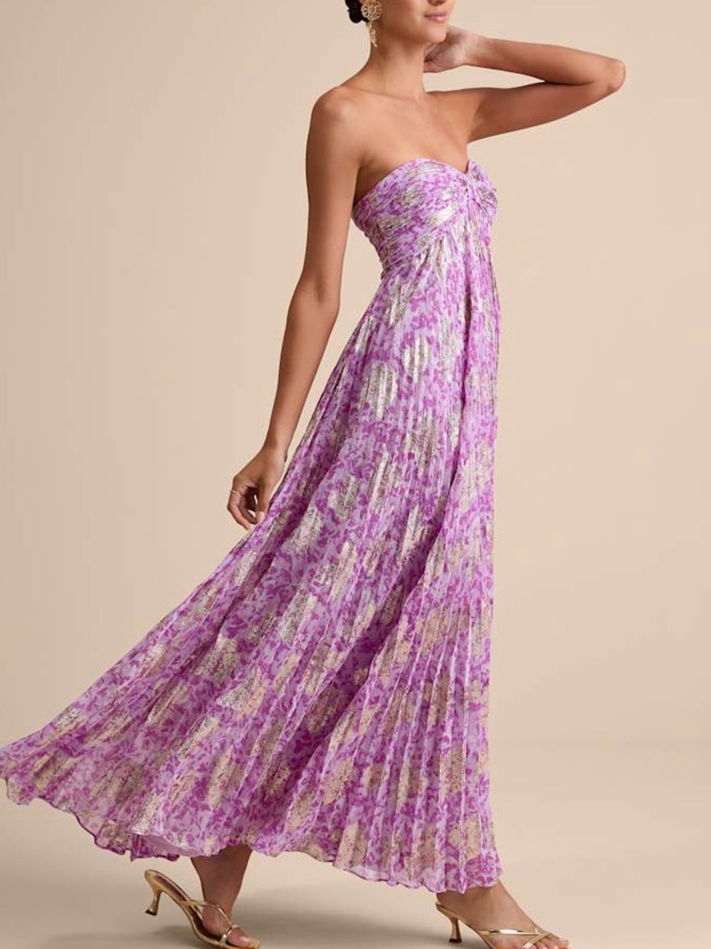 Lulus Lynwen Light Purple Abstract Pleated Strapless Maxi Dress